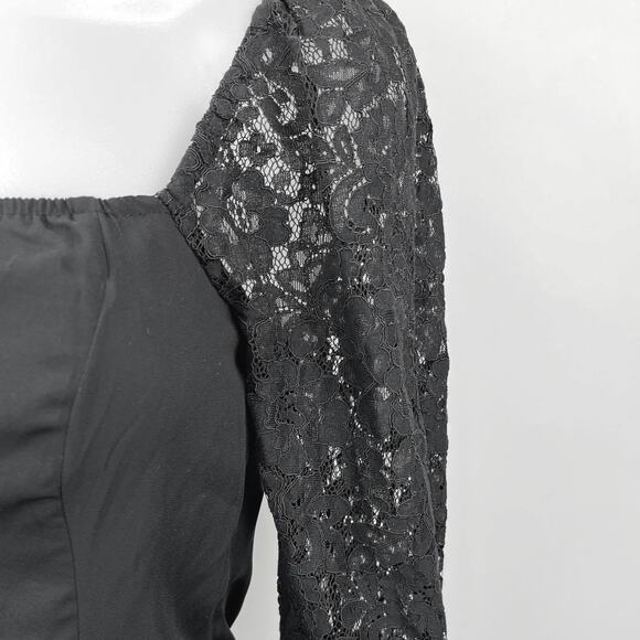 Abercrombie & Fitch Black Lace Long Sleeve Square Neck Crop Blouse Top Size S - Picture 4 of 6